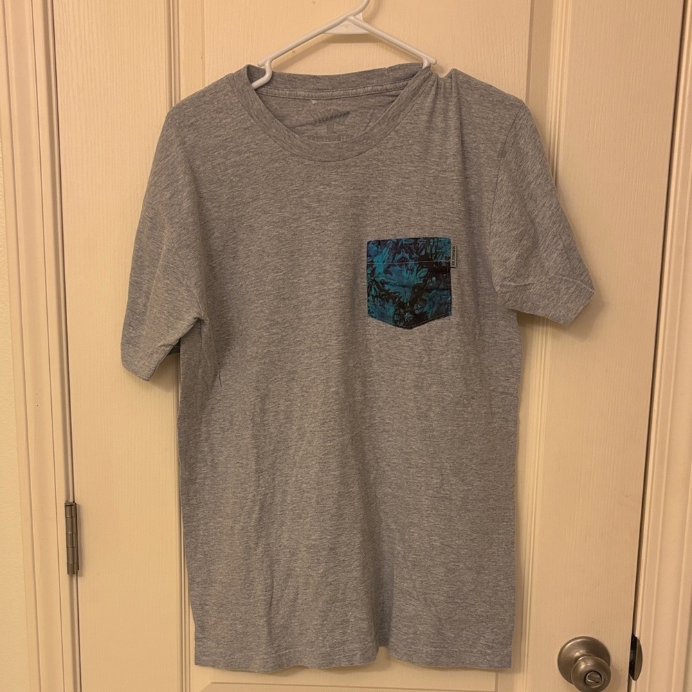 Men's Gray Tee with Blue Patterned Pocket